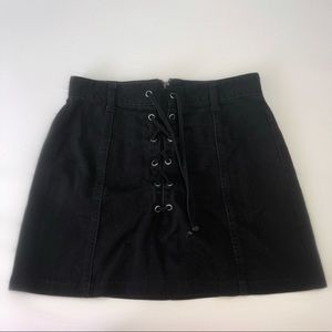 Black Jean Lace up Skirt
